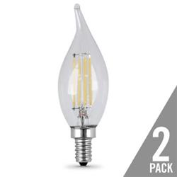 Feit 2 Pack LED 3 Watt (25W) Dimmable Clear Flame Tip Candelabra Soft White (2700K)
