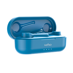 Veho Stix II True wireless earphones - Aqua Blue - Quad Pro microphones, up to 5 hrs battery life & ENC - Inc charging case