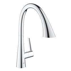 Grohe Zedra with Pull-out Spray Single Lever Swivel C Spout 360 Chrome Kitchen Mixer Tap | 9 lpm